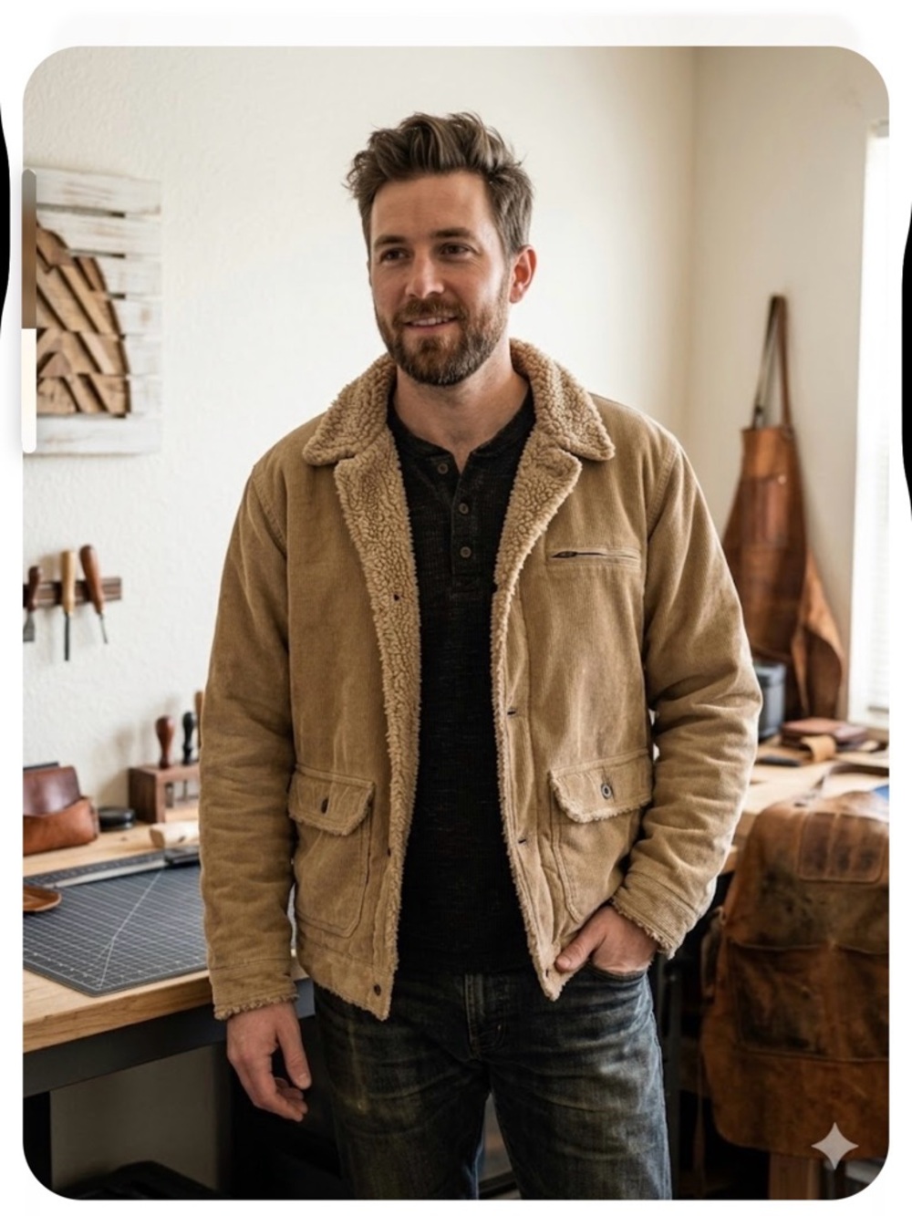 urban pipeline Men’s Tan Sherpa-Lined Bomber Jacket